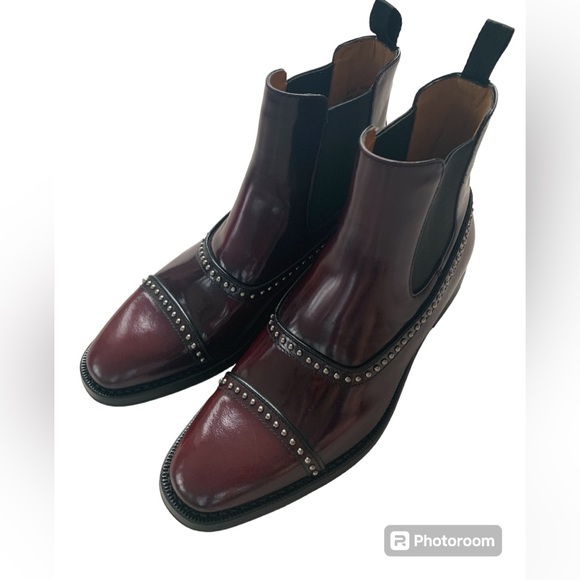 ❤️🍀❤️ CHURCH’S Anjelica Polished Fumè Chelsea Boot Stud burgundy size  6 US - Picture 5 of 13